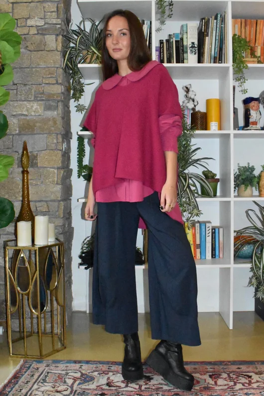 Paloma Tela Peter Pan Blouse Deep Rasberry